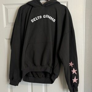 Delta Gamma Black Hoodie with Pink Star Sleeve
